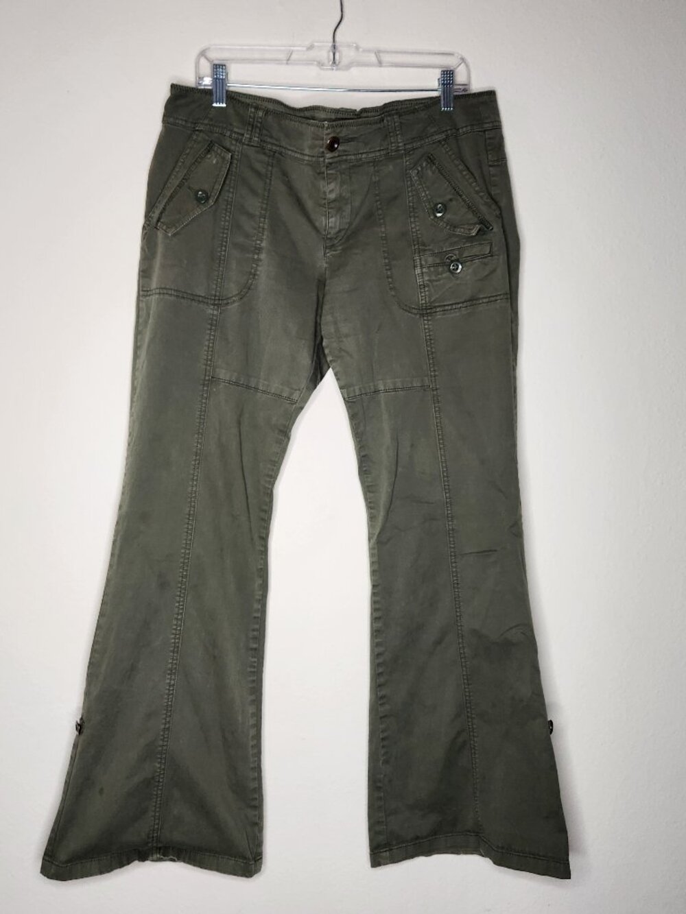 Hei Hei Anthropologie Women Olive Green Cargo Utility Straight Leg Pants Size 12